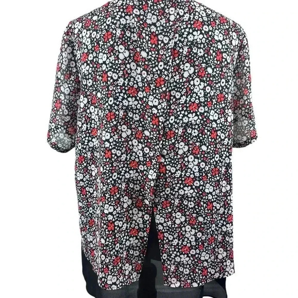 Michael Kors red, white and black top with small flower print size 0X - Picture 4 of 11
